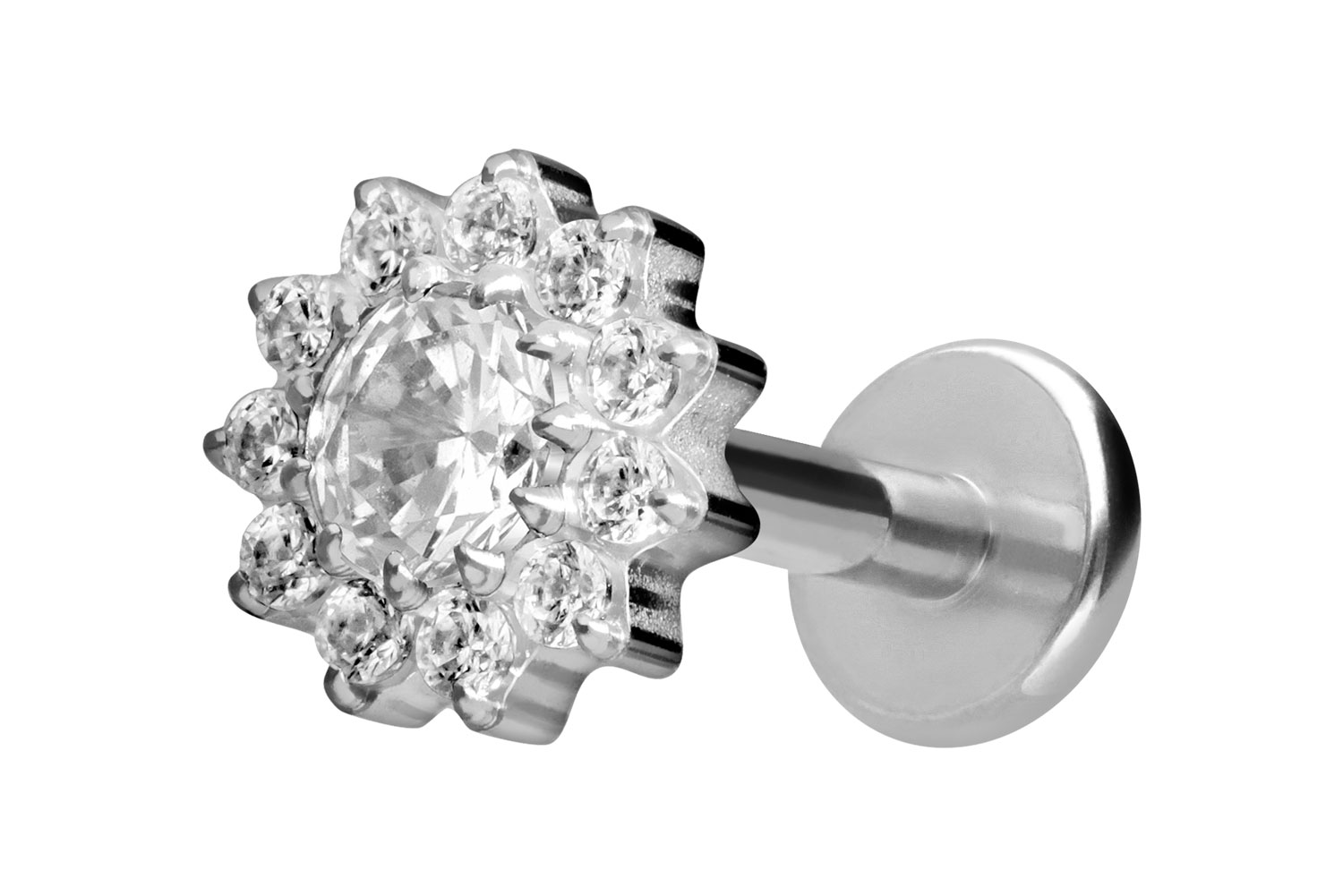 Titan Labret Piercing mit Innengewinde KRISTALLBLUME